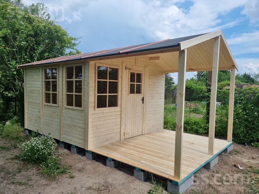 Koka darza majinu ar teresi kopejais izmers 3m-5. 12m, Majinas izmērs: 3m x 3, 12m, terase – 3m x 2m, augstums – 2, 40m. Sānu ...